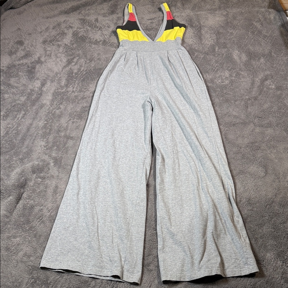 Twelve Jumpsuit Overalls Casual Gray Yellow Red Wide Leg Low Neck / Back Small